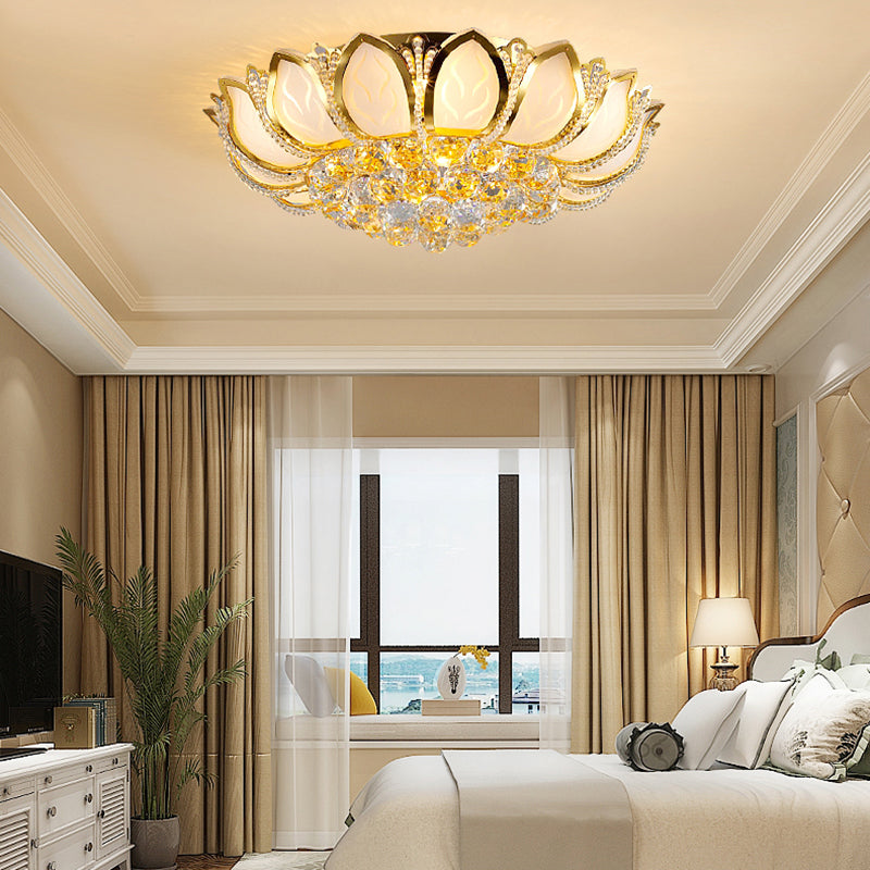 Crystal Gold Ceiling Light Fixture Floral Minimalist Ceiling Flush Mount
