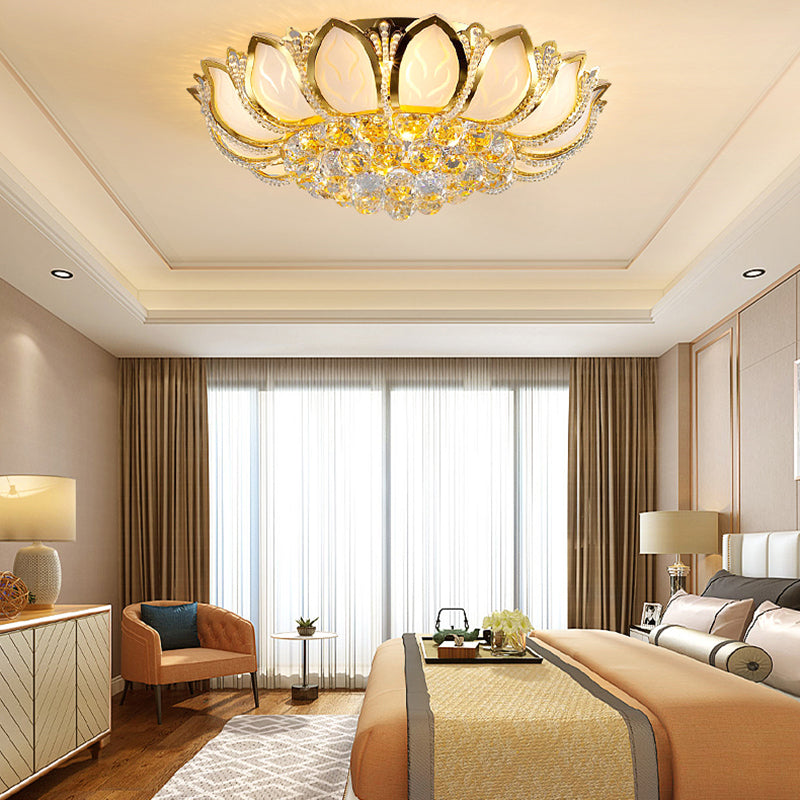 Crystal Gold Ceiling Light Fixture Floral Minimalist Ceiling Flush Mount