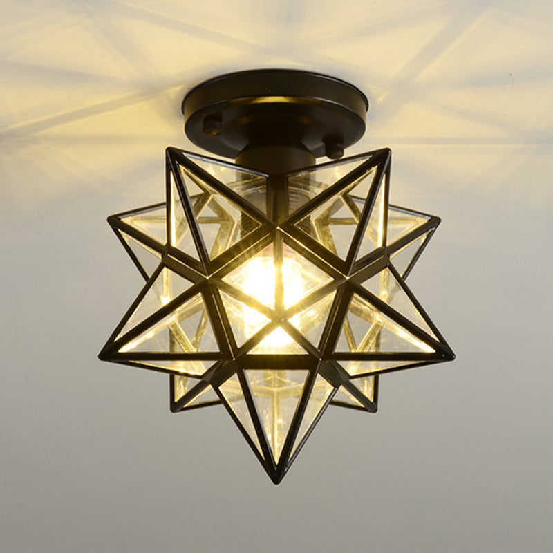 Glass Semi Flush Mount Light Star Shape Vintage Semi Flush Ceiling Light