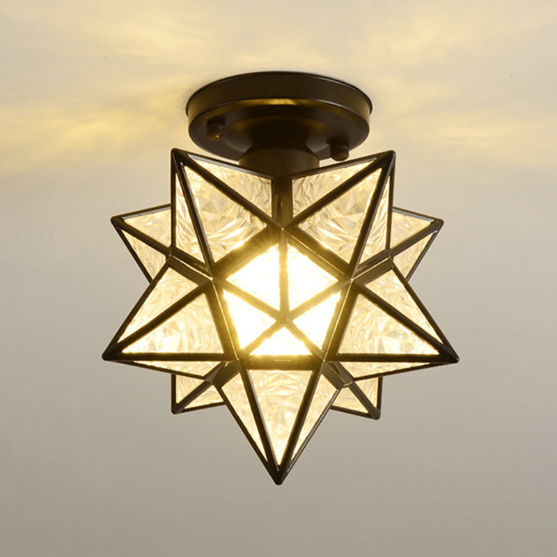 Glass Semi Flush Mount Light Star Shape Vintage Semi Flush Ceiling Light