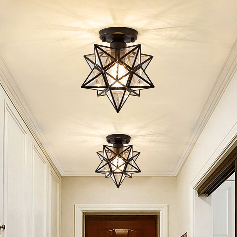 Glass Semi Flush Mount Light Star Shape Vintage Semi Flush Ceiling Light