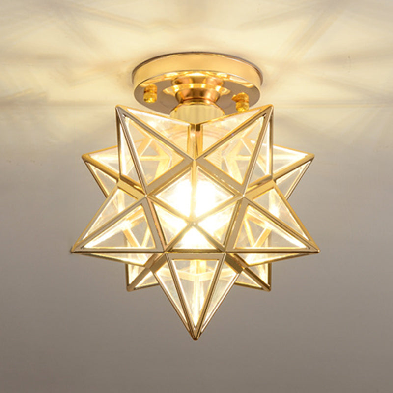 Glass Semi Flush Mount Light Star Shape Vintage Semi Flush Ceiling Light