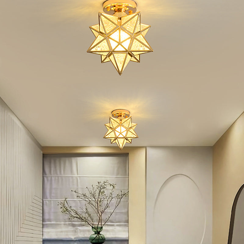 Glass Semi Flush Mount Light Star Shape Vintage Semi Flush Ceiling Light