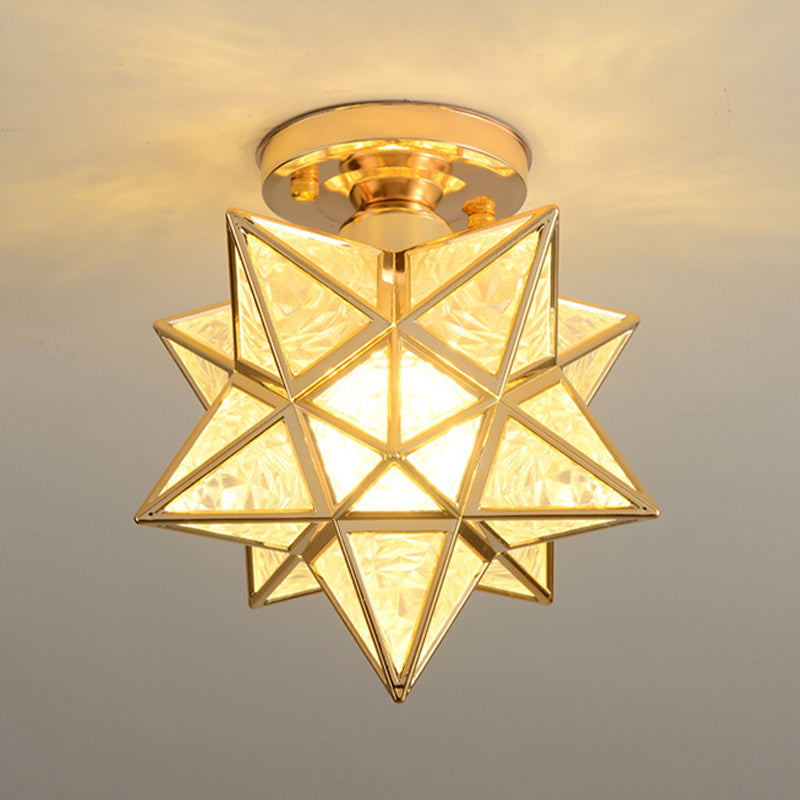 Glass Semi Flush Mount Light Star Shape Vintage Semi Flush Ceiling Light