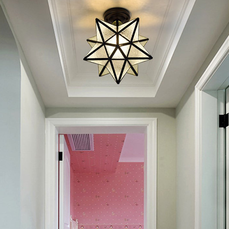 Glass Semi Flush Mount Light Star Shape Vintage Semi Flush Ceiling Light