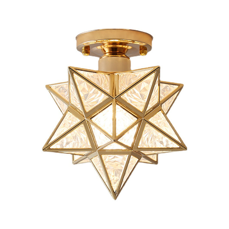 Glass Semi Flush Mount Light Star Shape Vintage Semi Flush Ceiling Light