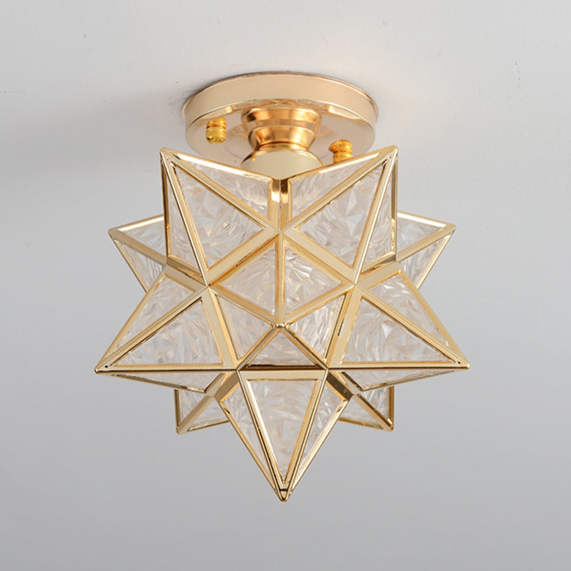 Glass Semi Flush Mount Light Star Shape Vintage Semi Flush Ceiling Light