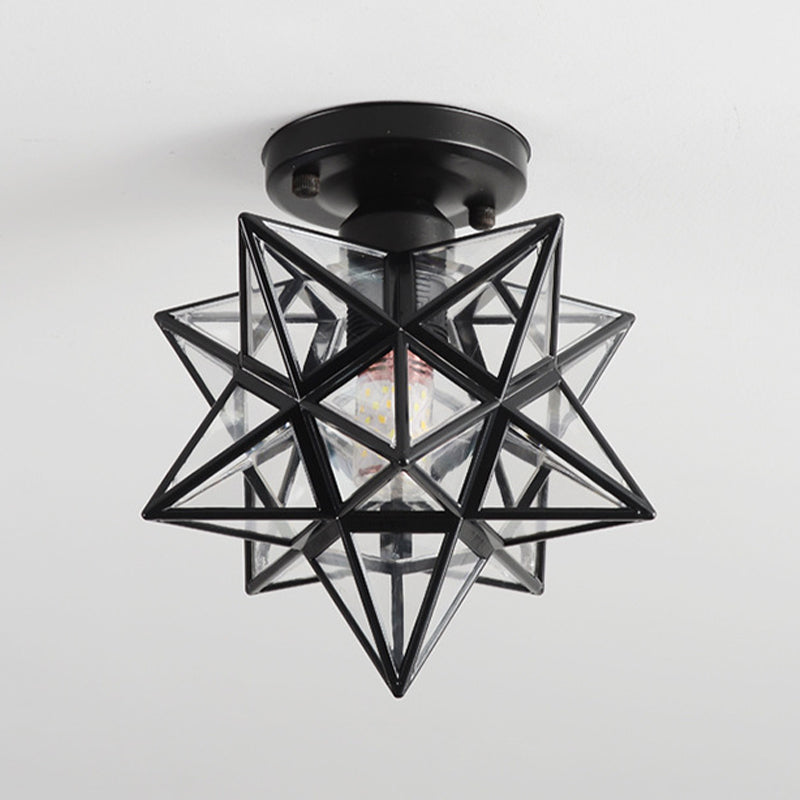 Glass Semi Flush Mount Light Star Shape Vintage Semi Flush Ceiling Light