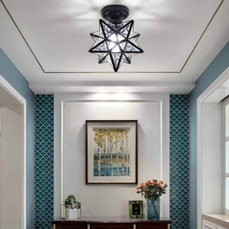 Glass Semi Flush Mount Light Star Shape Vintage Semi Flush Ceiling Light