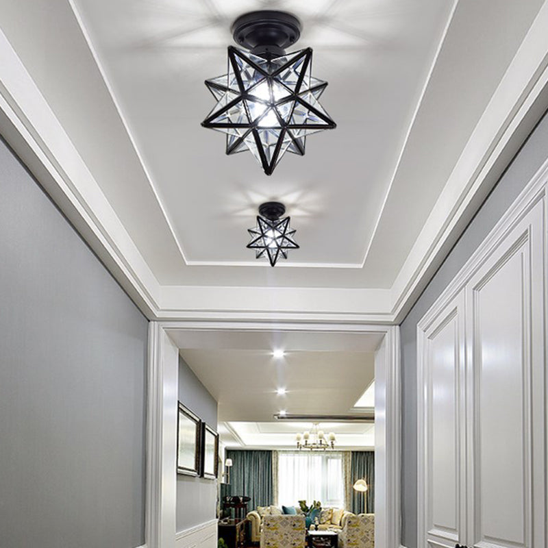 Glass Semi Flush Mount Light Star Shape Vintage Semi Flush Ceiling Light
