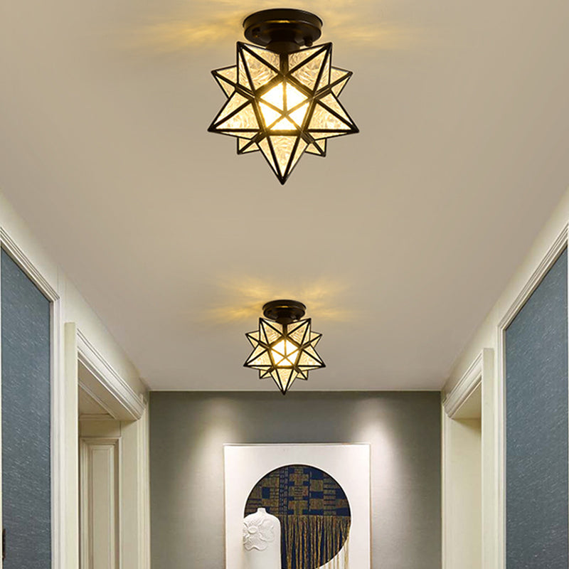 Glass Semi Flush Mount Light Star Shape Vintage Semi Flush Ceiling Light