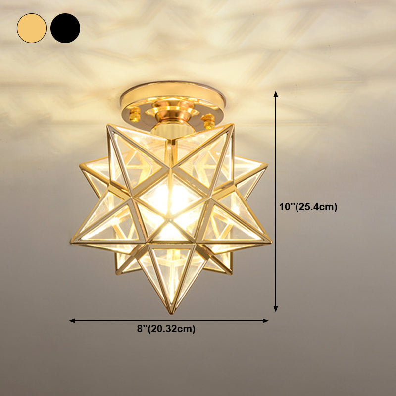 Glass Semi Flush Mount Light Star Shape Vintage Semi Flush Ceiling Light