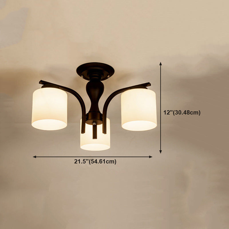 Glass Semi Flush Mount Lighting Simplistic Black Cylindrical Living Room Semi Flush Light