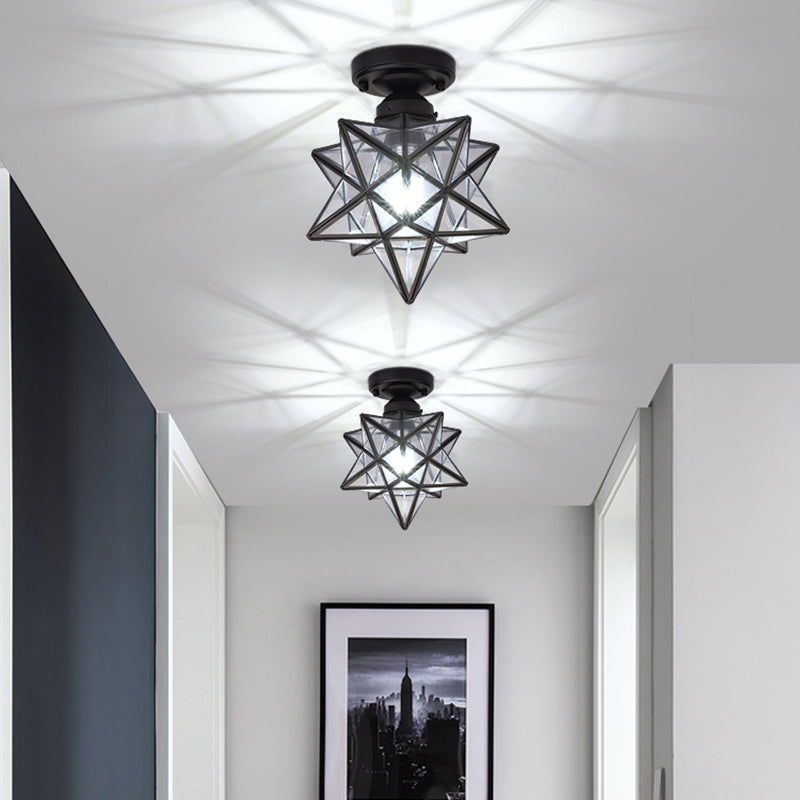 Glass Semi Flush Mount Lighting Vintage Style Shaded Aisle Semi Mount Lighting
