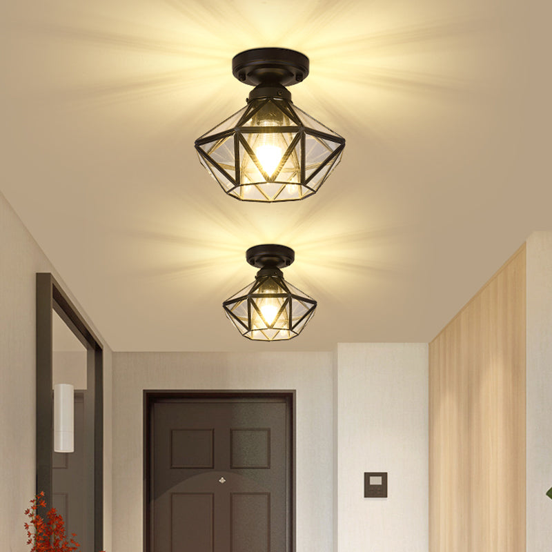 Glass Semi Flush Mount Lighting Vintage Style Shaded Aisle Semi Mount Lighting