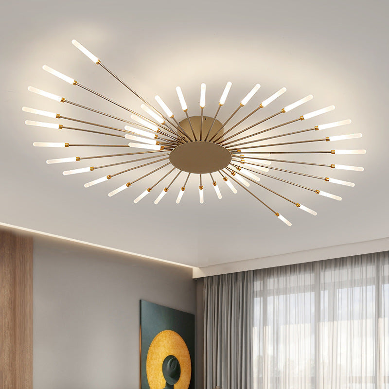 Modern Minimalist LED Semi Flush Mount Lacquered Iron Linear Ceiling Light with Acrylic Shade