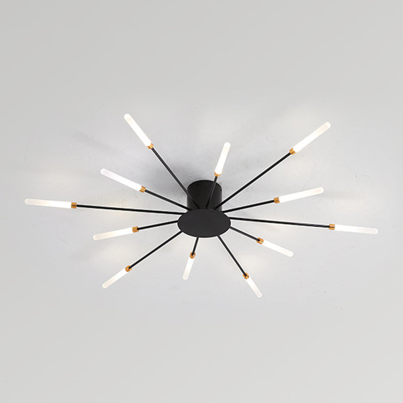 Modern Minimalist LED Semi Flush Mount Lacquered Iron Linear Ceiling Light with Acrylic Shade