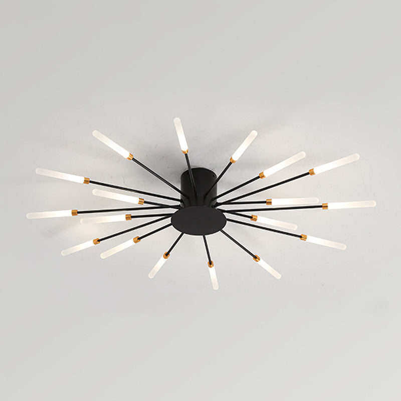 Modern Minimalist LED Semi Flush Mount Lacquered Iron Linear Ceiling Light with Acrylic Shade