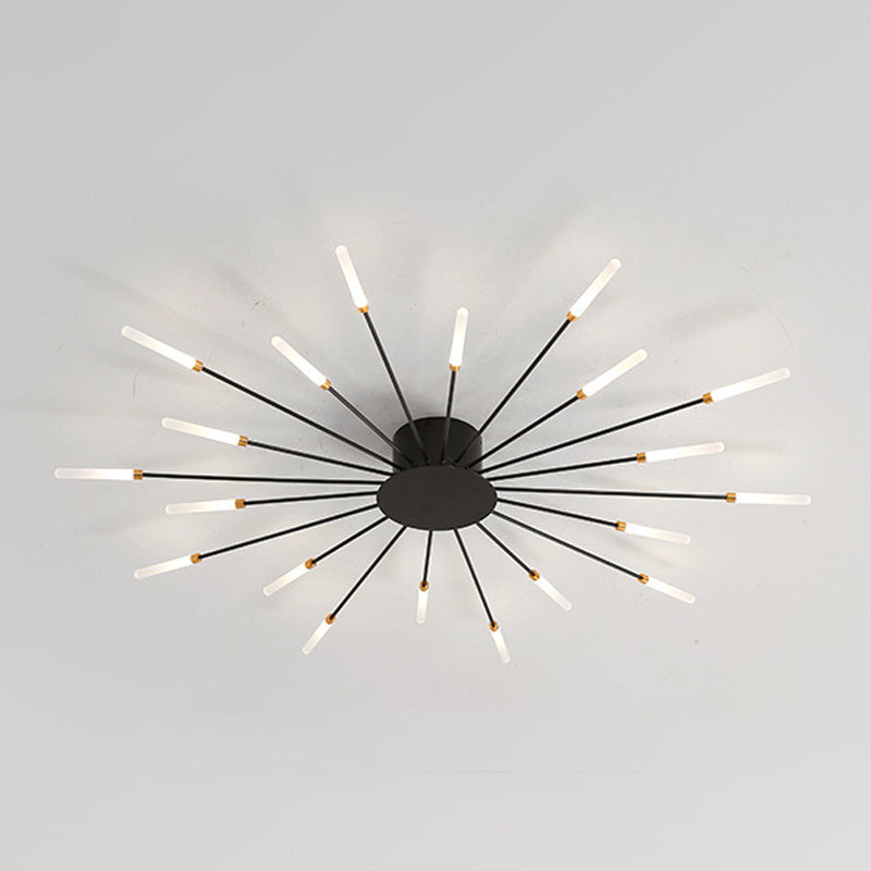 Modern Minimalist LED Semi Flush Mount Lacquered Iron Linear Ceiling Light with Acrylic Shade