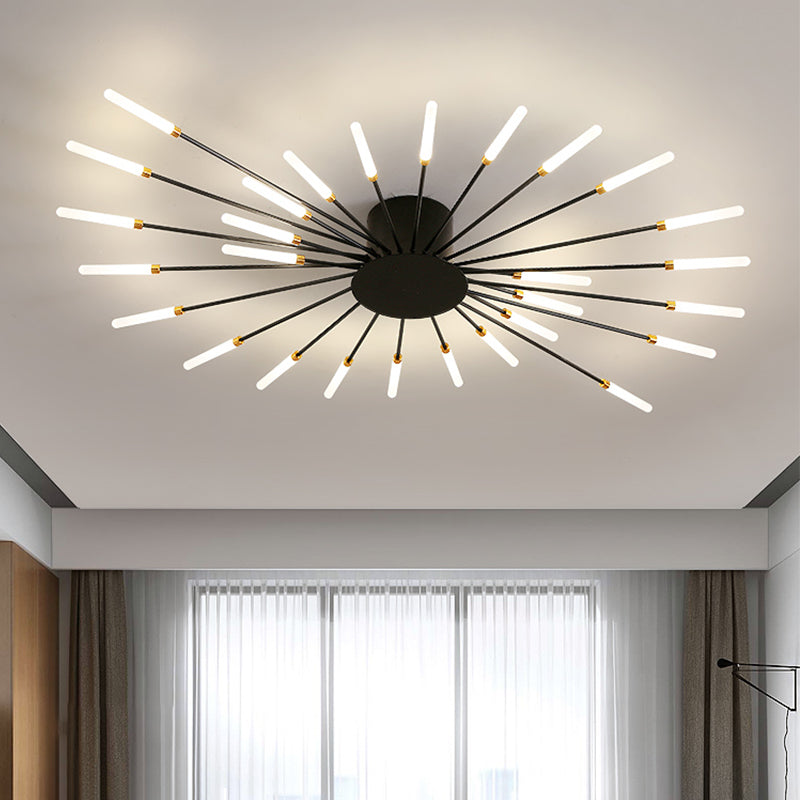 Modern Minimalist LED Semi Flush Mount Lacquered Iron Linear Ceiling Light with Acrylic Shade