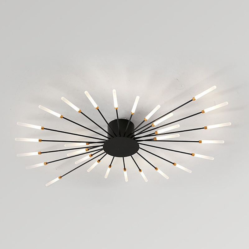 Modern Minimalist LED Semi Flush Mount Lacquered Iron Linear Ceiling Light with Acrylic Shade