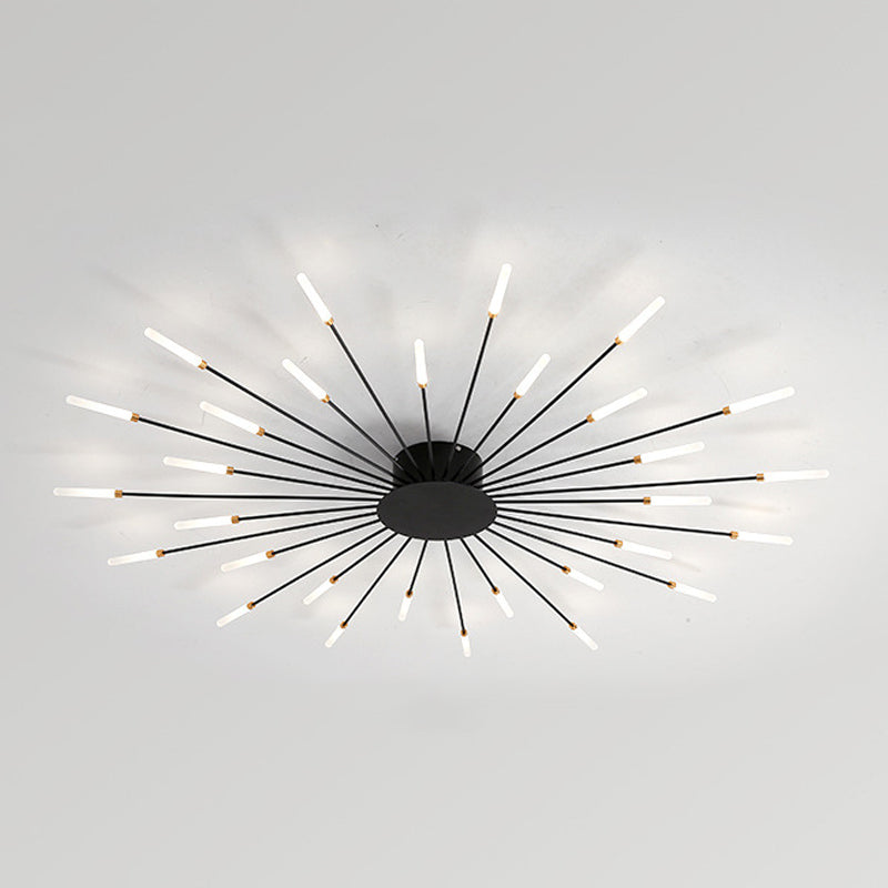 Modern Minimalist LED Semi Flush Mount Lacquered Iron Linear Ceiling Light with Acrylic Shade