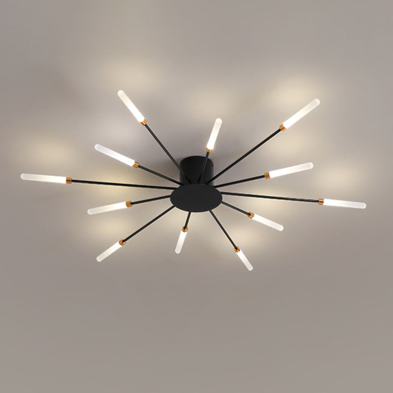Modern Minimalist LED Semi Flush Mount Lacquered Iron Linear Ceiling Light with Acrylic Shade