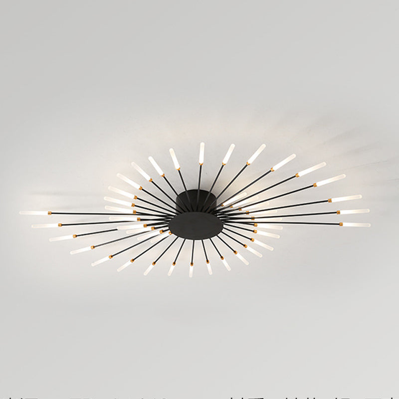Modern Minimalist LED Semi Flush Mount Lacquered Iron Linear Ceiling Light with Acrylic Shade