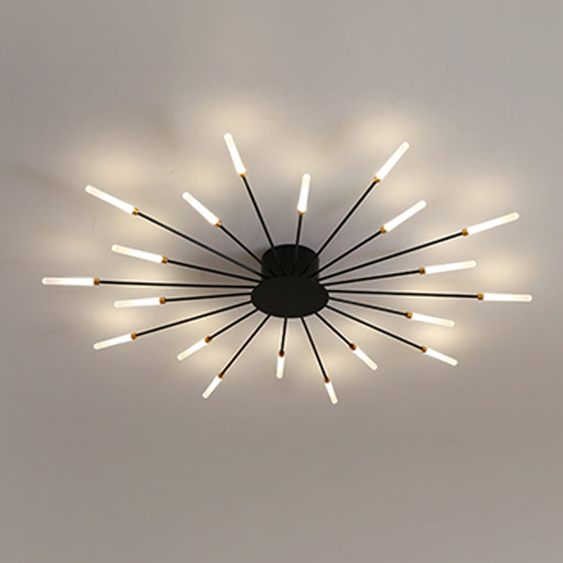 Modern Minimalist LED Semi Flush Mount Lacquered Iron Linear Ceiling Light with Acrylic Shade