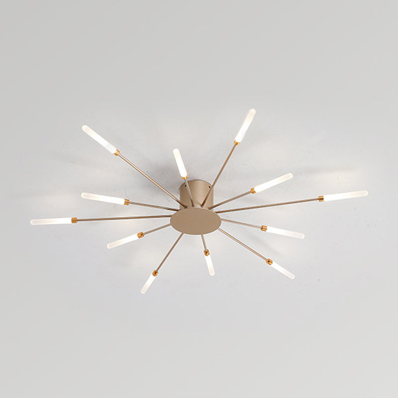 Modern Minimalist LED Semi Flush Mount Lacquered Iron Linear Ceiling Light with Acrylic Shade