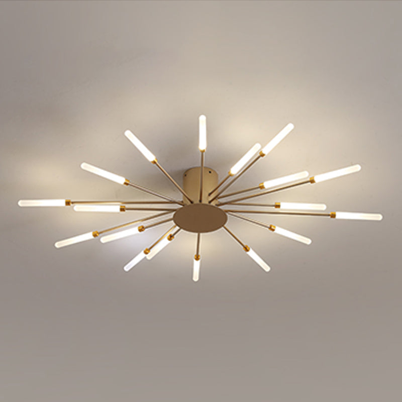 Modern Minimalist LED Semi Flush Mount Lacquered Iron Linear Ceiling Light with Acrylic Shade