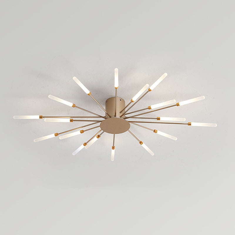 Modern Minimalist LED Semi Flush Mount Lacquered Iron Linear Ceiling Light with Acrylic Shade