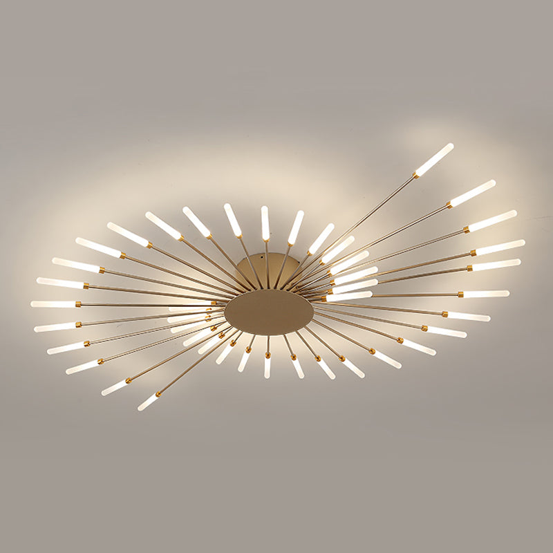 Modern Minimalist LED Semi Flush Mount Lacquered Iron Linear Ceiling Light with Acrylic Shade