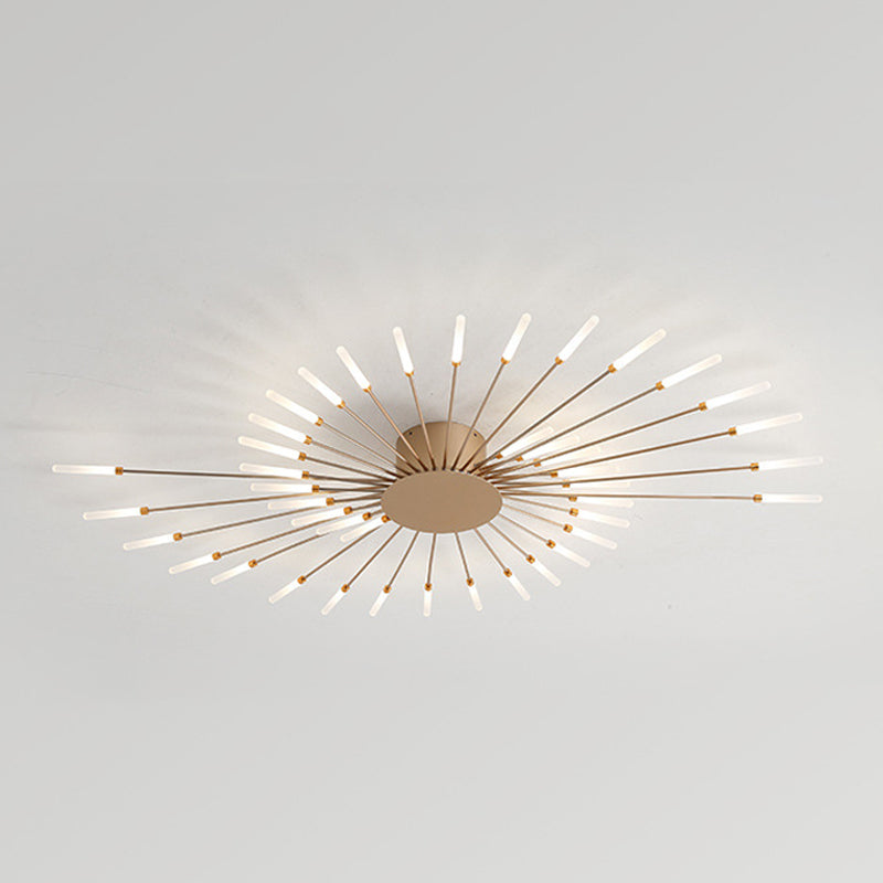 Modern Minimalist LED Semi Flush Mount Lacquered Iron Linear Ceiling Light with Acrylic Shade