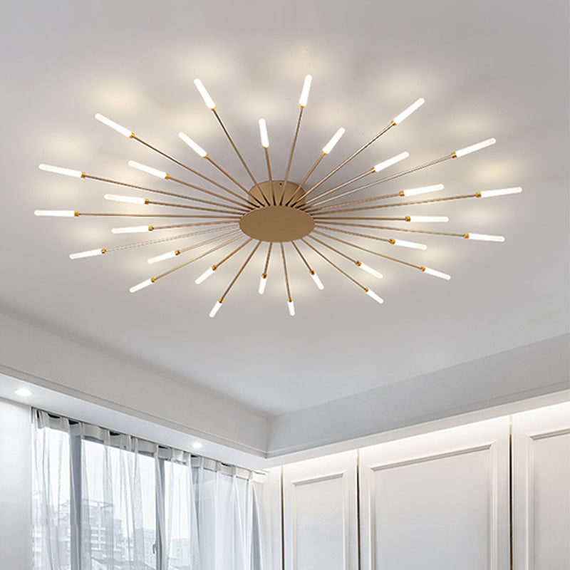 Modern Minimalist LED Semi Flush Mount Lacquered Iron Linear Ceiling Light with Acrylic Shade