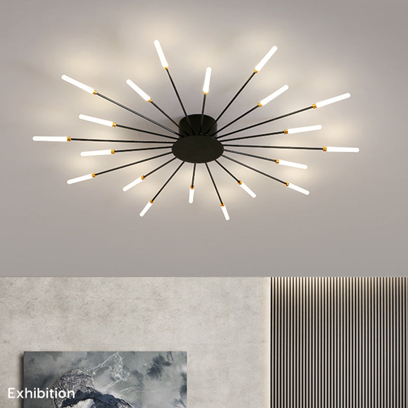 Modern Minimalist LED Semi Flush Mount Lacquered Iron Linear Ceiling Light with Acrylic Shade