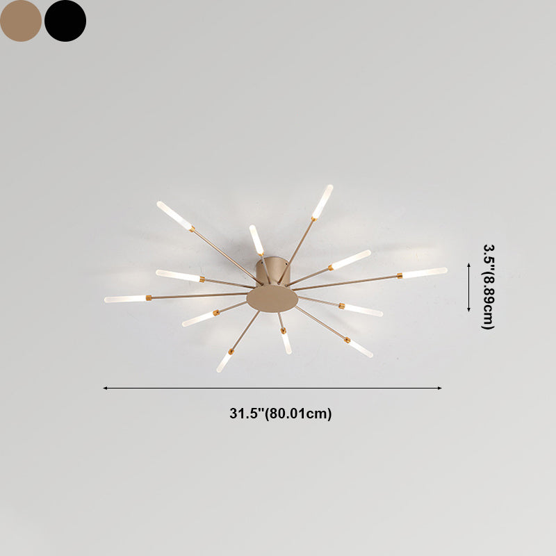 Modern Minimalist LED Semi Flush Mount Lacquered Iron Linear Ceiling Light with Acrylic Shade