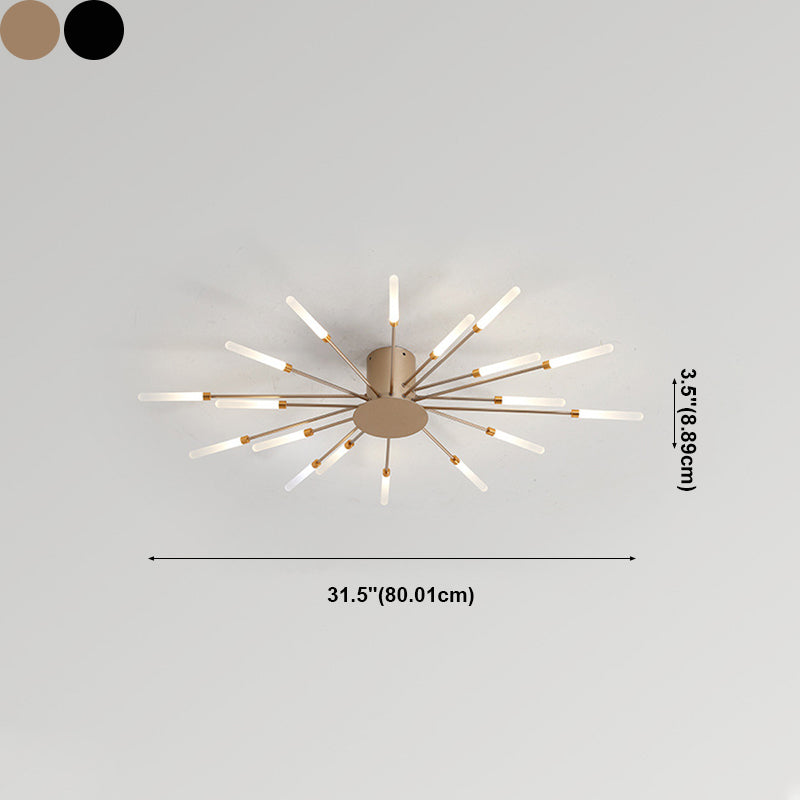Modern Minimalist LED Semi Flush Mount Lacquered Iron Linear Ceiling Light with Acrylic Shade