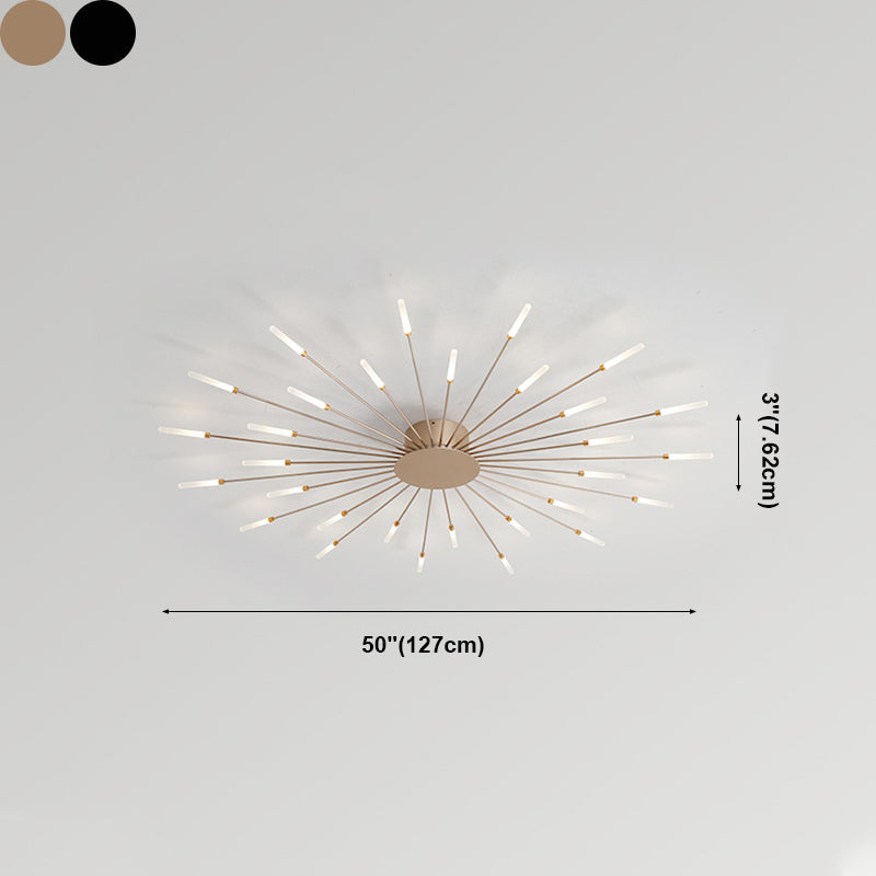 Modern Minimalist LED Semi Flush Mount Lacquered Iron Linear Ceiling Light with Acrylic Shade