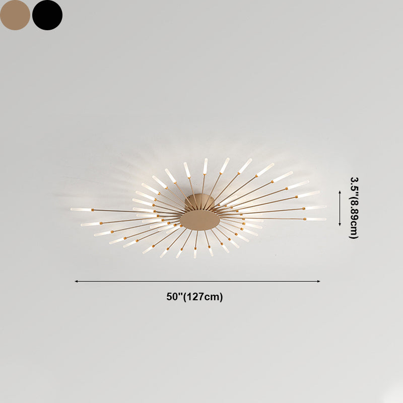 Modern Minimalist LED Semi Flush Mount Lacquered Iron Linear Ceiling Light with Acrylic Shade