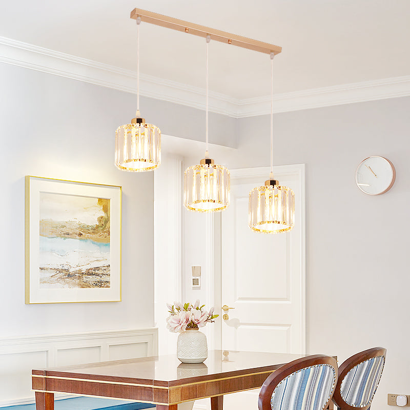 Lámparas de isla de cilindro de estilo moderno cristal 3 lámparas de encogimiento de luz