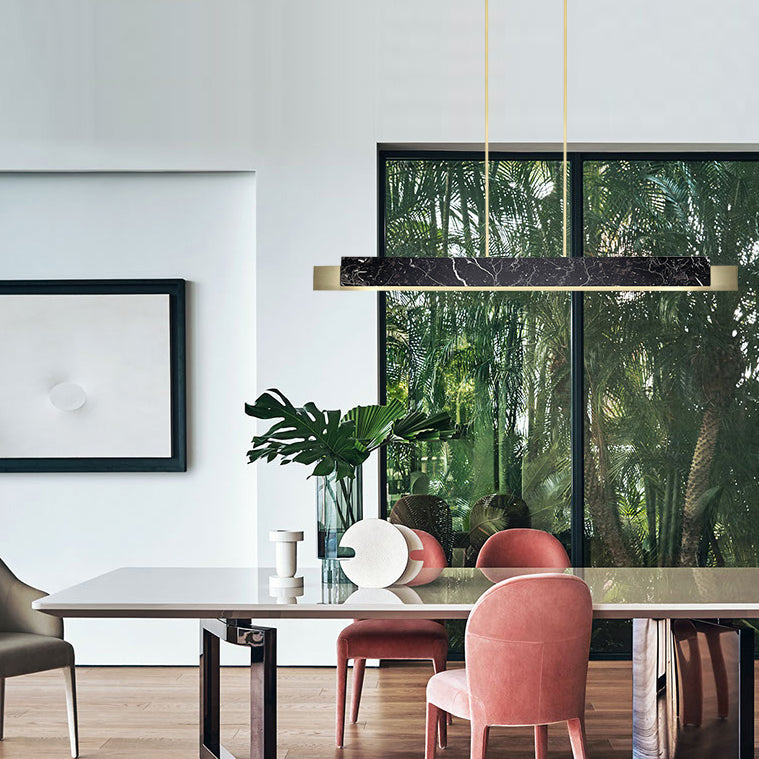 Modern Style Linear Hanging Pendant Light Marble 1 Light Pendant Light Fixture
