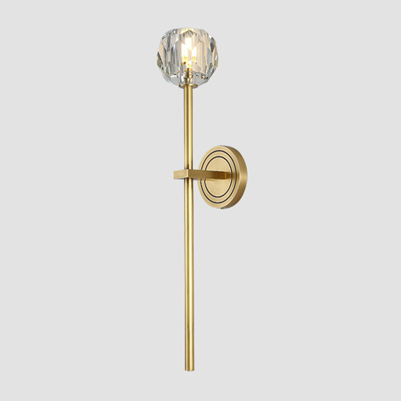 Nordic Brass Wall Light Globe Gold Wall Sconce with Crystal for Living Room