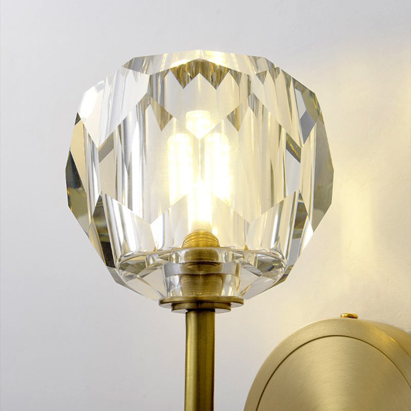 Nordic Brass Wall Light Globe Gold Wall Sconce with Crystal for Living Room