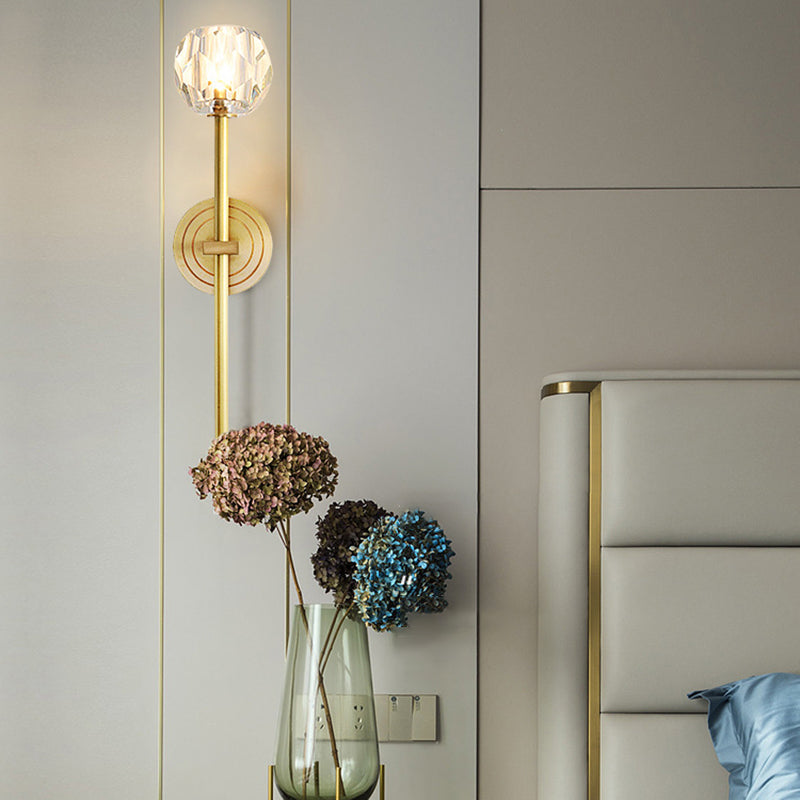 Nordic Brass Wall Light Globe Gold Wall Sconce with Crystal for Living Room