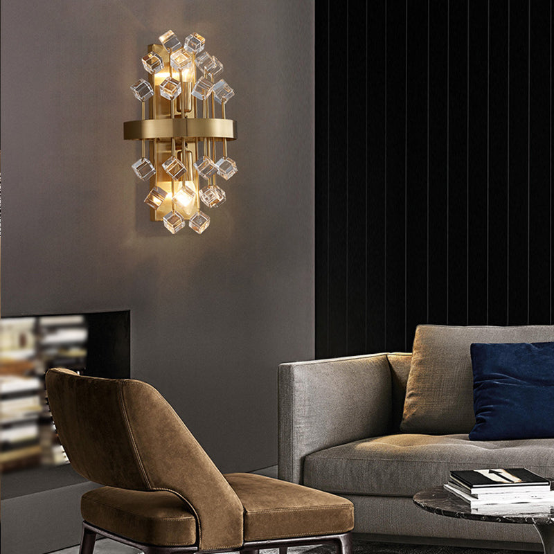 Postmoderne Metallwandleuchte Gold 2 Lichter Wandleuchten mit Kristall für Wohnzimmer