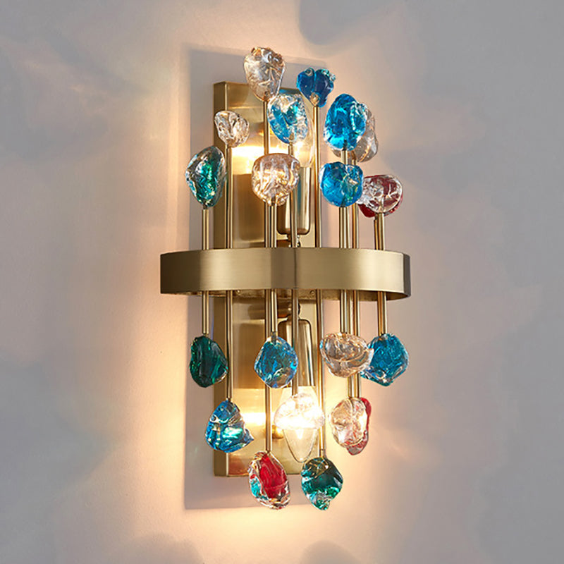 Postmoderne Metallwandleuchte Gold 2 Lichter Wandleuchten mit Kristall für Wohnzimmer