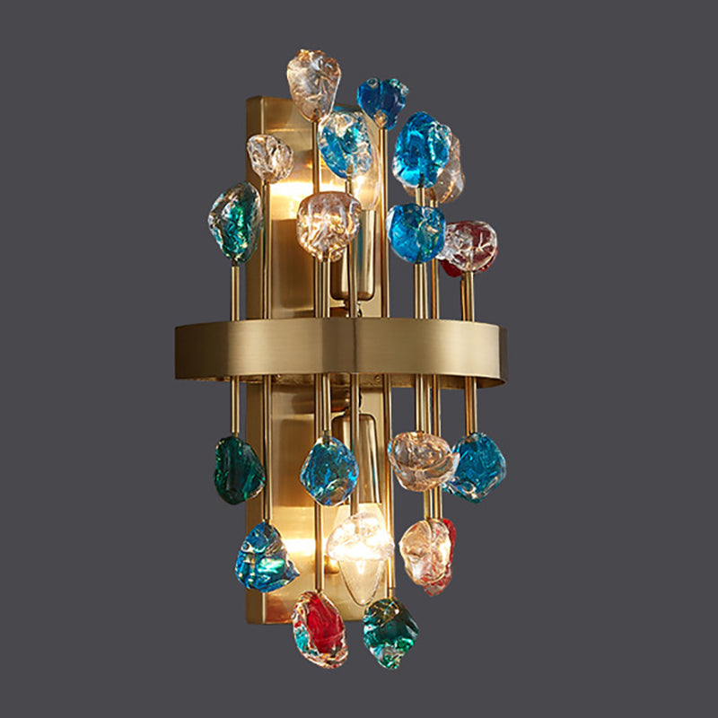 Postmoderne Metallwandleuchte Gold 2 Lichter Wandleuchten mit Kristall für Wohnzimmer