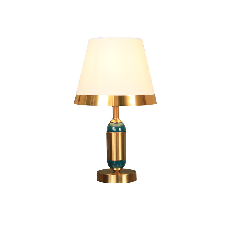 Modern Metal Table Light 1-Light Bedroom Nightstand Lamp with Bucket Fabric Shade