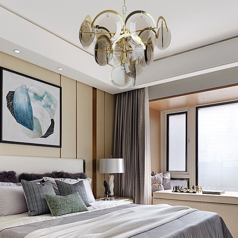 Modern Style Chandelier Light Fixture Round Shape Glass Hanging Light in Smoky Gray